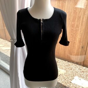 Verve Ami Black Ribbed 1/4 Zip Knit Top Size S